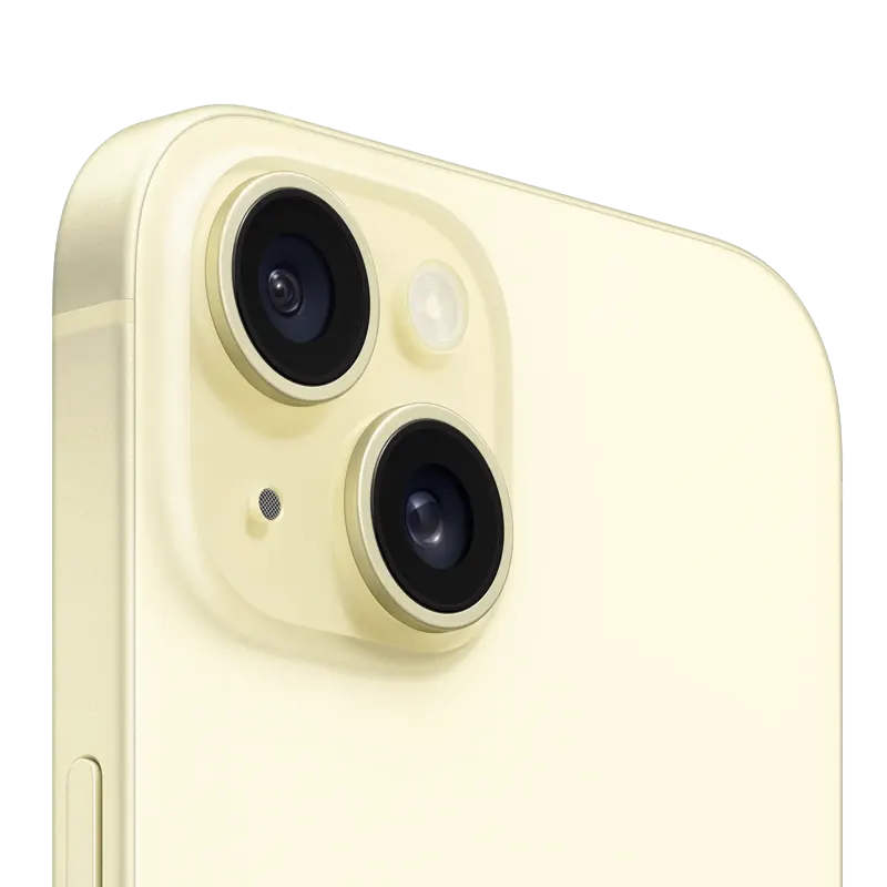 Yellow Apple iPhone 15 with 128 GB storage capacity